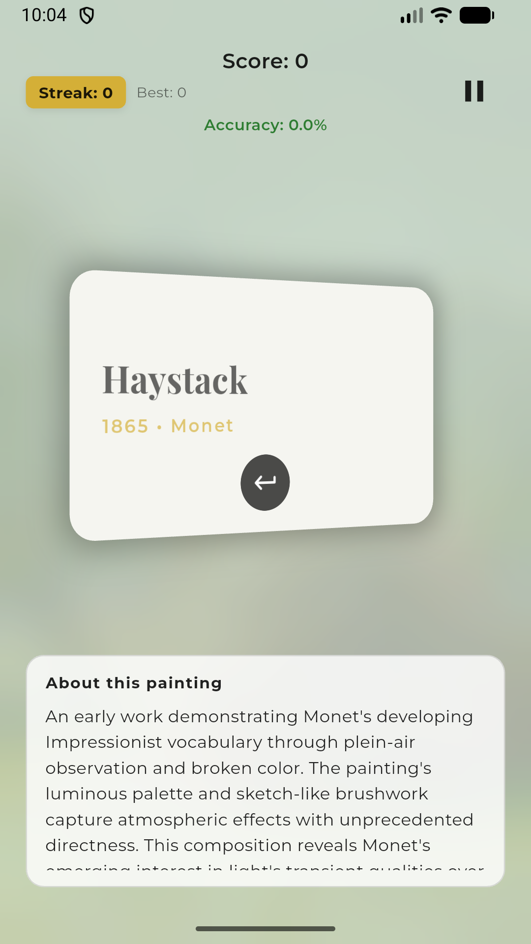 Monet or Manet answer review showing an artwork attribution and contextual explanation.