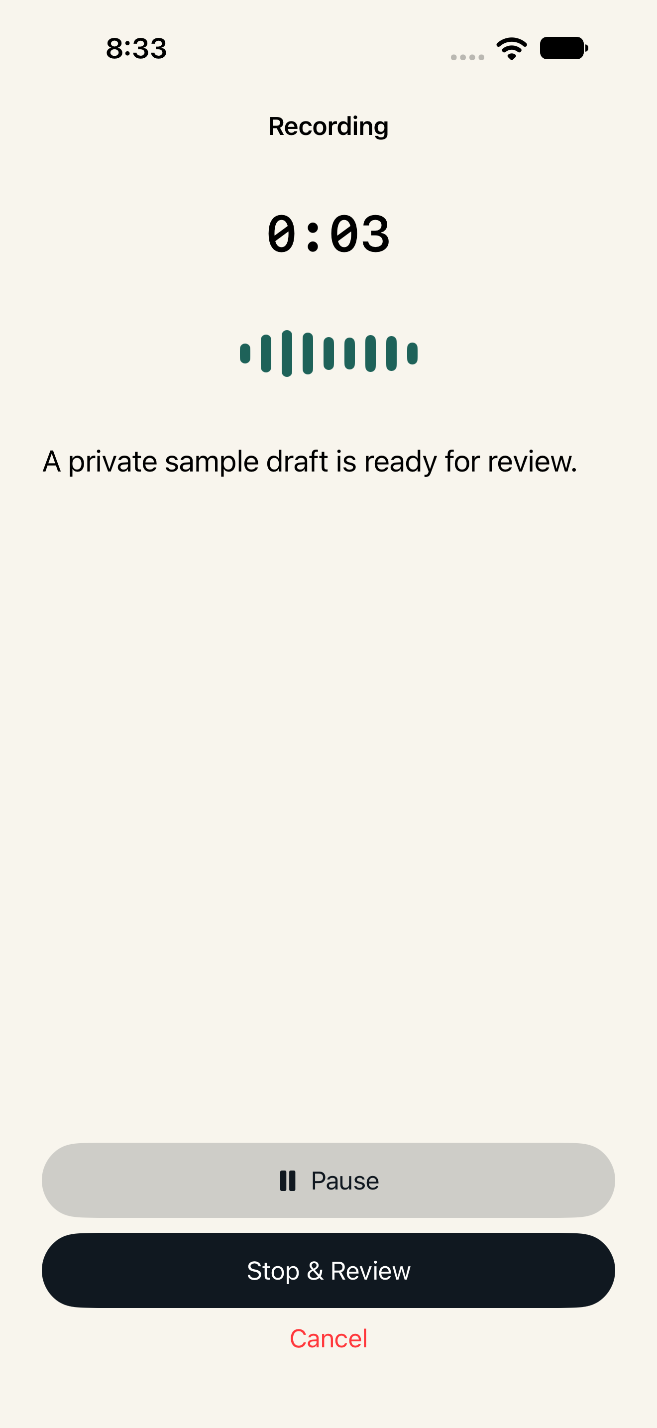 Voice Writer recording a thought on iPhone.
